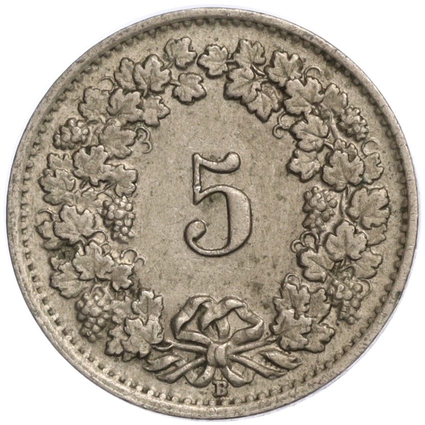 5 раппенов 1950 года Швейцария (вид 2)