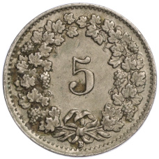 Монета 5 раппенов 1950 года Швейцария (реверс)