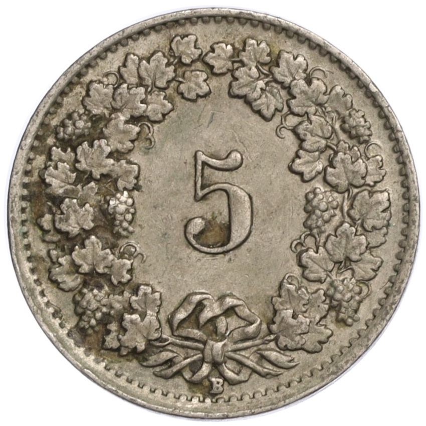 5 раппенов 1950 года Швейцария (вид 2)