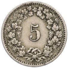 Монета 5 раппенов 1915 года Швейцария (реверс)