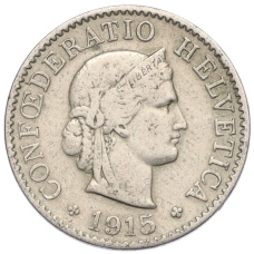 Монета 5 раппенов 1915 года Швейцария (аверс)