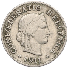 Монета 5 раппенов 1911 года Швейцария (аверс)