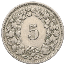 Монета 5 раппенов 1911 года Швейцария (реверс)
