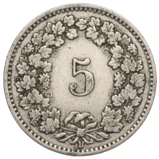 Монета 5 раппенов 1911 года Швейцария (реверс)