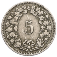 Монета 5 раппенов 1912 года Швейцария (реверс)