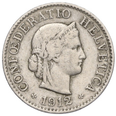 Монета 5 раппенов 1912 года Швейцария (аверс)