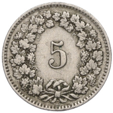 Монета 5 раппенов 1912 года Швейцария (реверс)