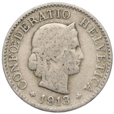 Монета 5 раппенов 1913 года Швейцария (аверс)