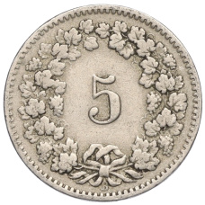 Монета 5 раппенов 1913 года Швейцария (реверс)