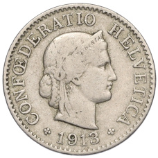 Монета 5 раппенов 1913 года Швейцария (аверс)