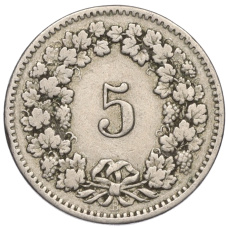 Монета 5 раппенов 1913 года Швейцария (реверс)