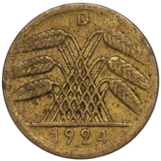 Монета 50 рентенпфеннигов 1924 года D Германия (аверс)