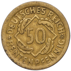 Монета 50 рентенпфеннигов 1924 года D Германия (реверс)