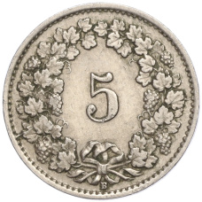 Монета 5 раппенов 1928 года Швейцария (реверс)