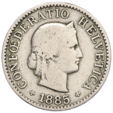 Монета 5 раппенов 1885 года Швейцария (аверс)