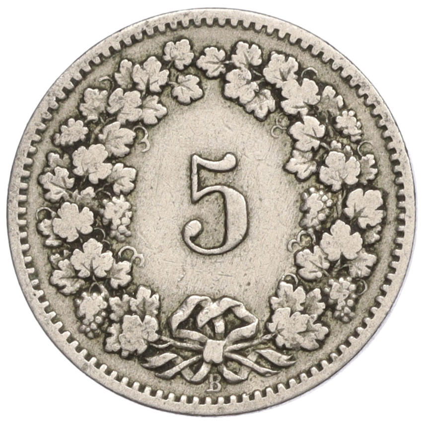5 раппенов 1885 года Швейцария (вид 2)