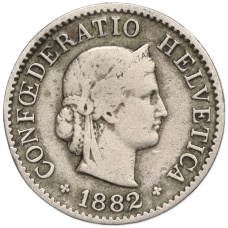 Монета 5 раппенов 1882 года Швейцария (аверс)