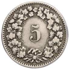Монета 5 раппенов 1882 года Швейцария (реверс)