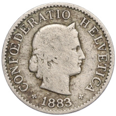 Монета 5 раппенов 1883 года Швейцария (аверс)