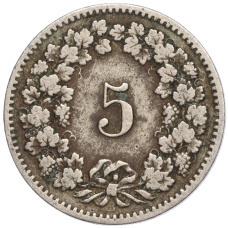Монета 5 раппенов 1883 года Швейцария (реверс)