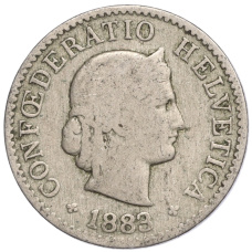 Монета 5 раппенов 1883 года Швейцария (аверс)
