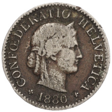 Монета 5 раппенов 1880 года Швейцария (аверс)