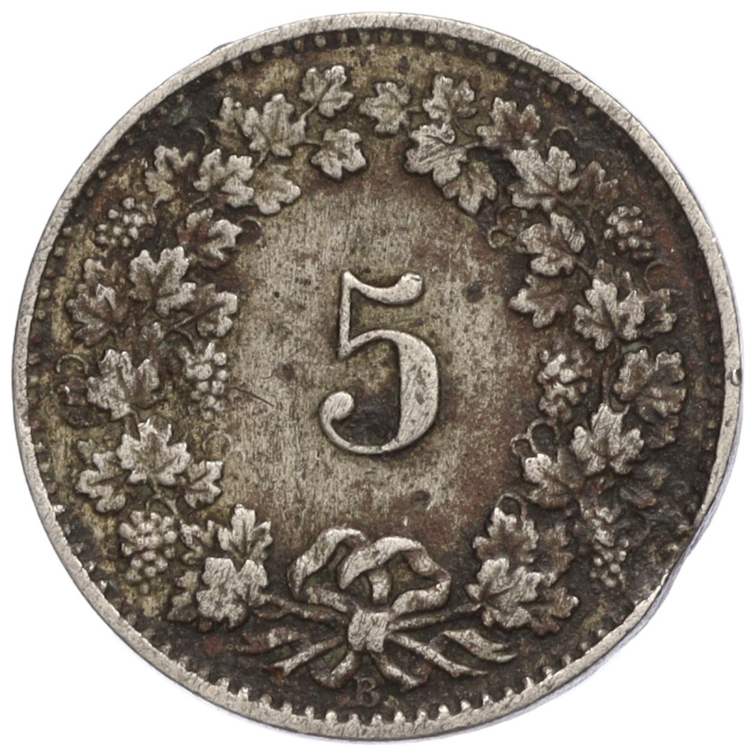 5 раппенов 1880 года Швейцария (вид 2)