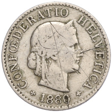 Монета 5 раппенов 1880 года Швейцария (аверс)