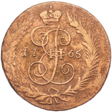 Монета 2 копейки 1765 года СПМ (аверс)