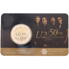 Монета 2 евро 2026 года Ирландия «50 лет рок-группе U2» (В блистере) (аверс)
