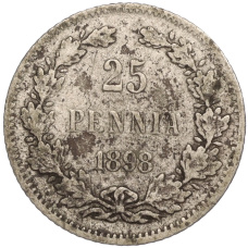 Монета 25 пенни 1898 года Русская Финляндия (аверс)