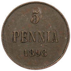 Монета 5 пенни 1898 года Русская Финляндия (аверс)