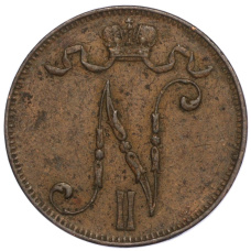 Монета 5 пенни 1908 года Русская Финляндия (реверс)