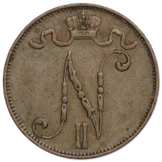 Монета 5 пенни 1908 года Русская Финляндия (реверс)
