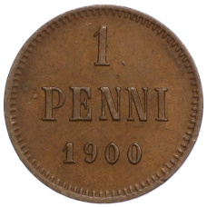 Монета 1 пенни 1900 года Русская Финляндия (аверс)