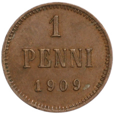 Монета 1 пенни 1909 года Русская Финляндия (аверс)