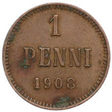 Монета 1 пенни 1908 года Русская Финляндия (аверс)