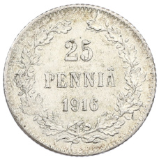 Монета 25 пенни 1916 года Русская Финляндия (аверс)
