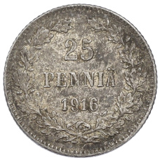 Монета 25 пенни 1916 года Русская Финляндия (аверс)