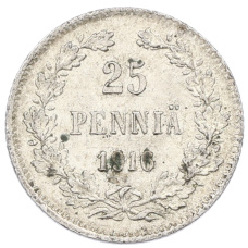 Монета 25 пенни 1916 года Русская Финляндия (аверс)