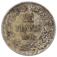 Монета 25 пенни 1916 года Русская Финляндия (аверс)