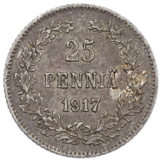 Монета 25 пенни 1917 года Русская Финляндия — Орел без корон (Временное правительство) (аверс)