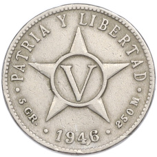 Монета 5 сентаво 1946 года Куба (аверс)